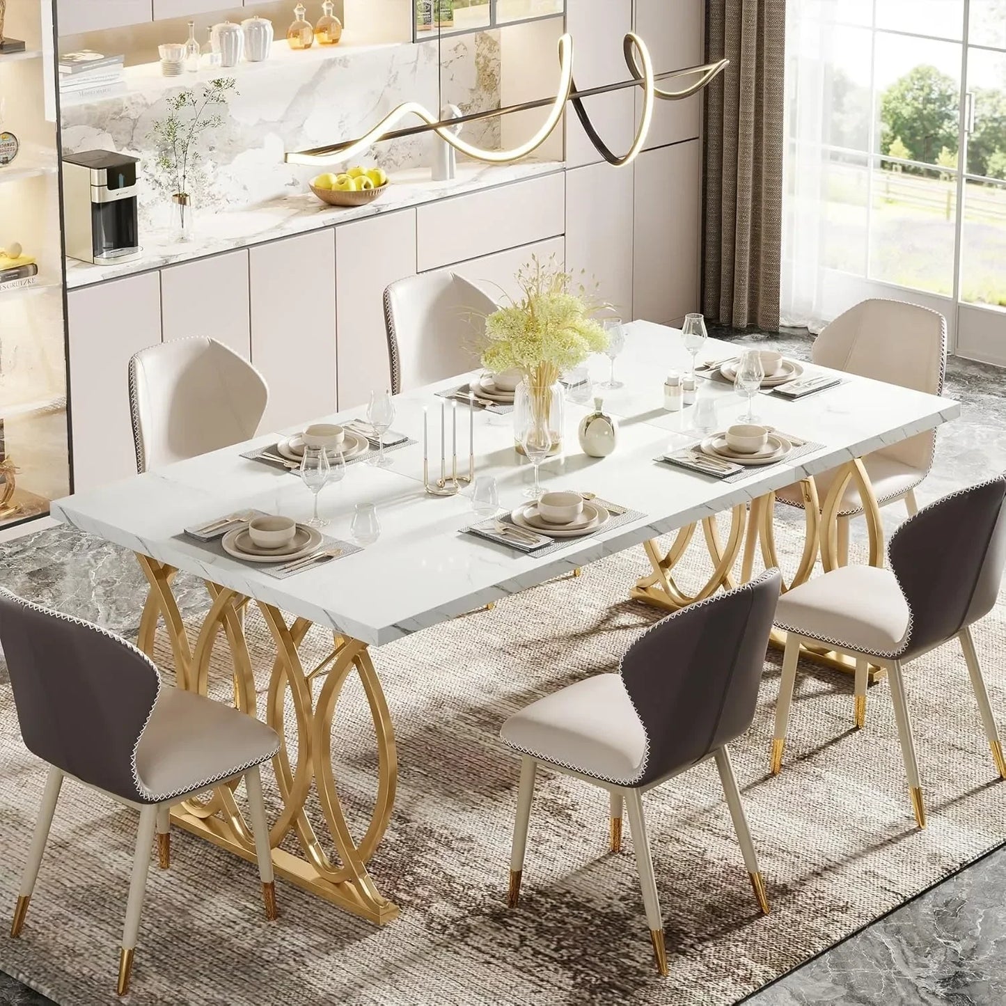 Modern Dining Table, 63" Large Kitchen Table for 4-6 People