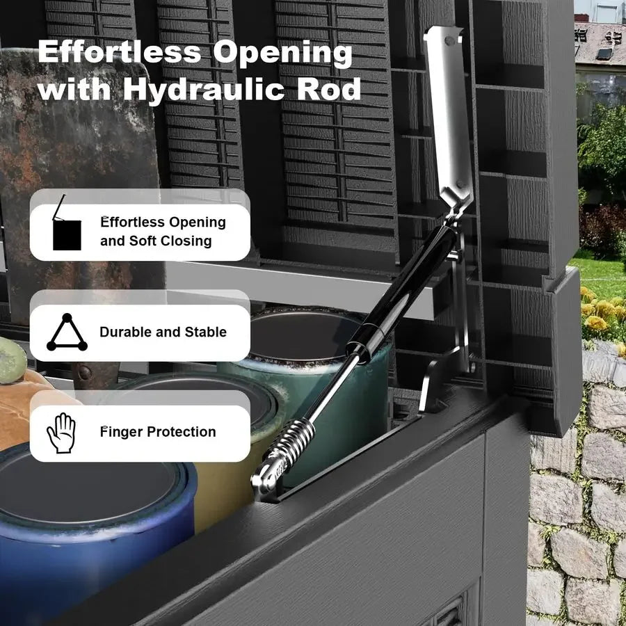 320 Gallon Deck Box, Outdoor Large Waterproof Resin Storage Box with Lockable Lid for Patio Cushions, Gardening Tools Black320