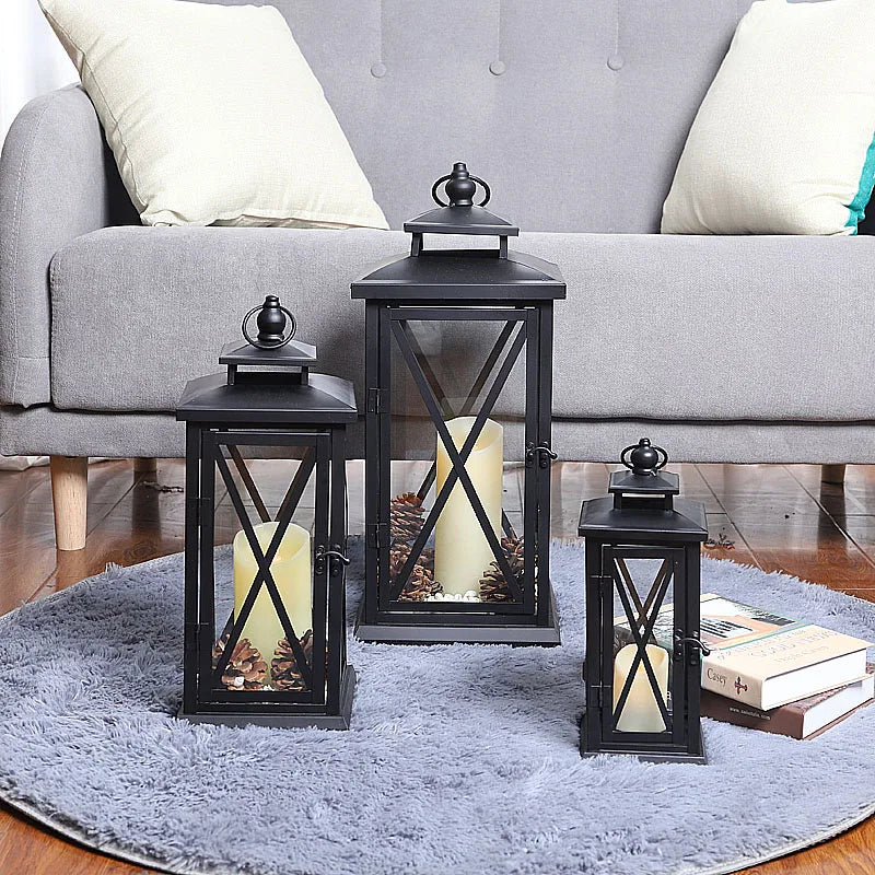 Windproof Lantern Glass Candle Holders Metal Large Black Wedding Modern Design Moroccan Candlestick Decoracion Hogar Home Decor