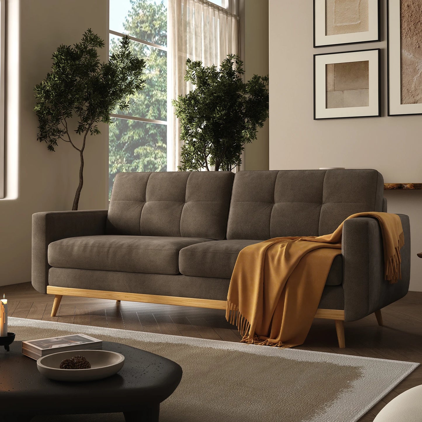67.7-inch Mid-Century Modern Loveseat Sofa with Wooden Legs