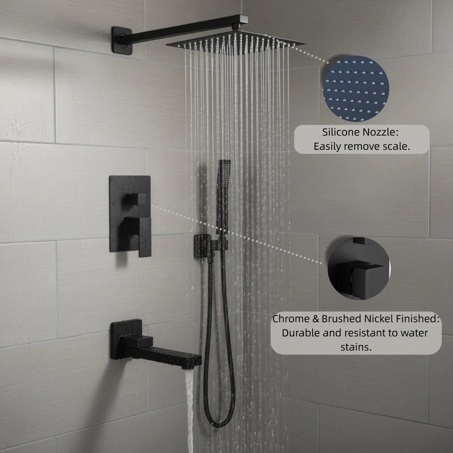 10" Rain Shower System with Tub Spout & Handheld