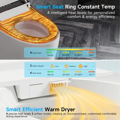Smart Toilet with Tankless Bidet WashFlush, Heat Seat, Warm Wash/Dryer