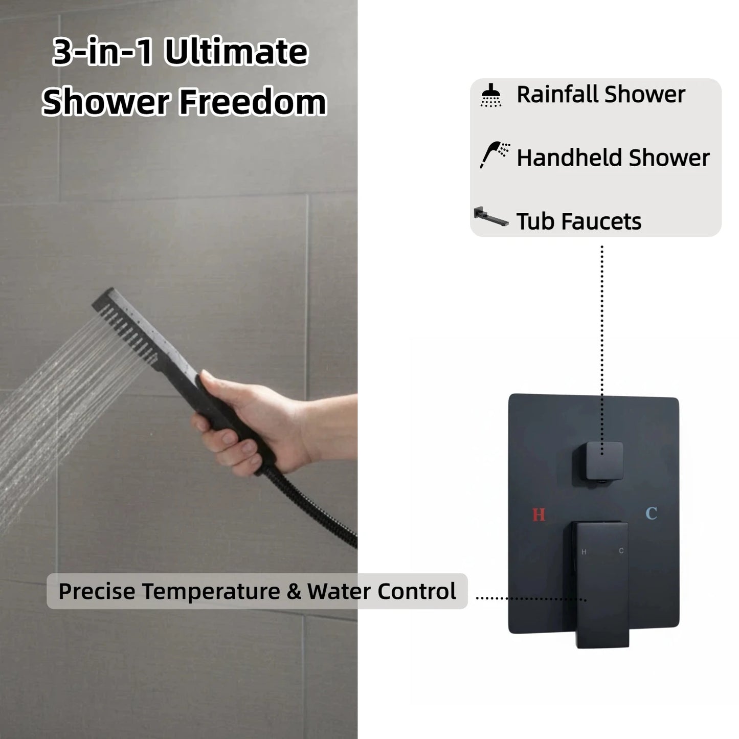 10" Rain Shower System with Tub Spout & Handheld