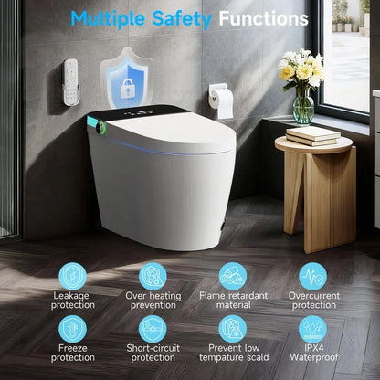 Smart Toilet with Tankless Bidet WashFlush, Heat Seat, Warm Wash/Dryer