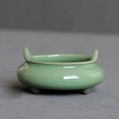 Longquan Celadon Aroma Burner Ceramic Tripod Buddha Crafts Sandalwood Incense Burner for Living Room Home Decor