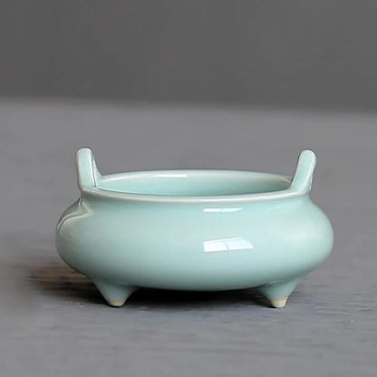 Longquan Celadon Aroma Burner Ceramic Tripod Buddha Crafts Sandalwood Incense Burner for Living Room Home Decor