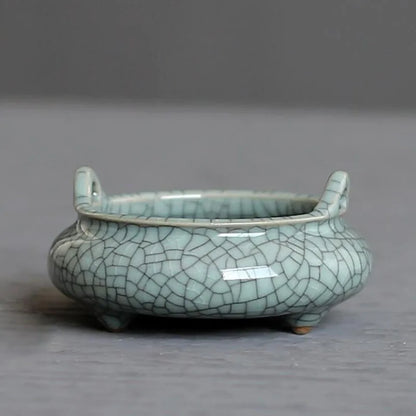 Longquan Celadon Aroma Burner Ceramic Tripod Buddha Crafts Sandalwood Incense Burner for Living Room Home Decor