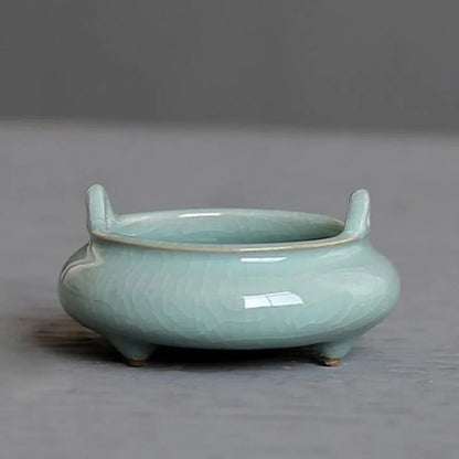 Longquan Celadon Aroma Burner Ceramic Tripod Buddha Crafts Sandalwood Incense Burner for Living Room Home Decor