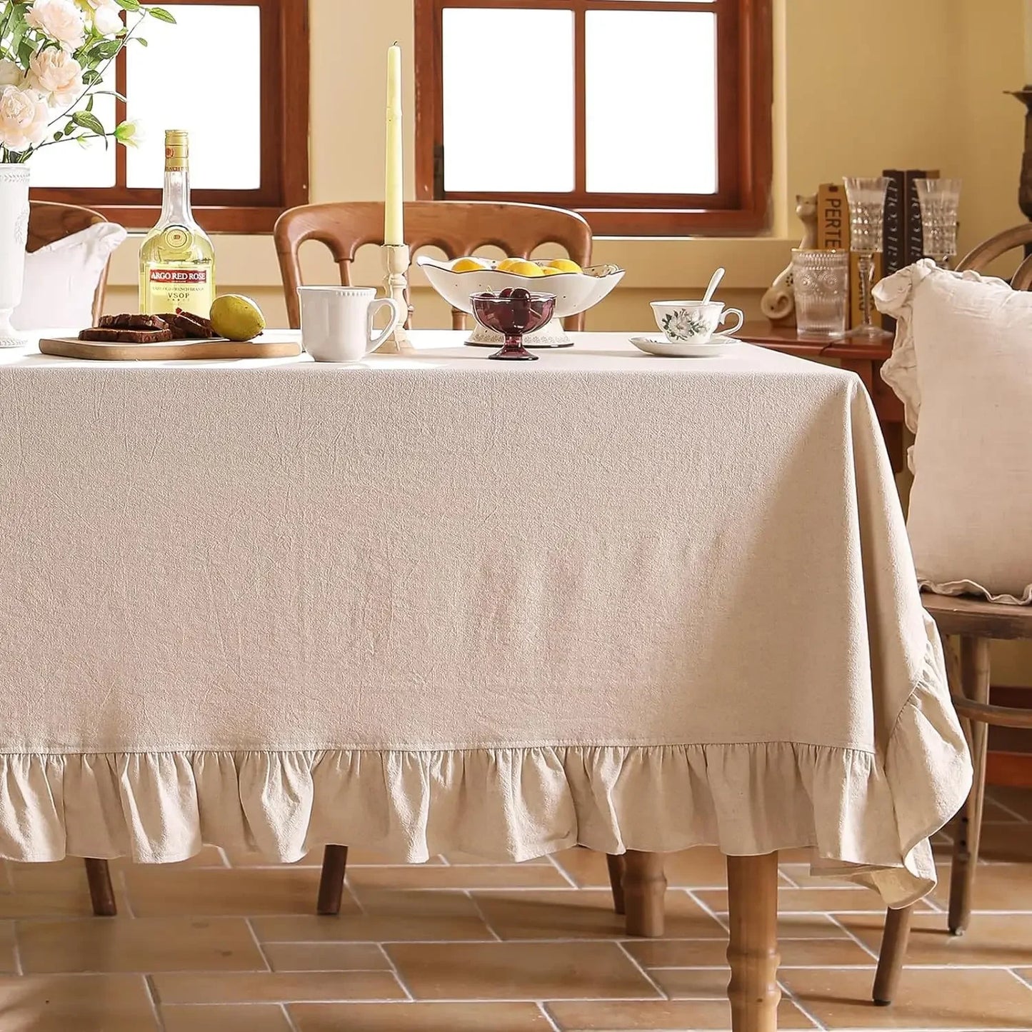 100% Cotton Table Cloth Washable Tablecloth for Wedding Party Dining Banquet Decoration Luxuriou Table Cover Flounce Stitching