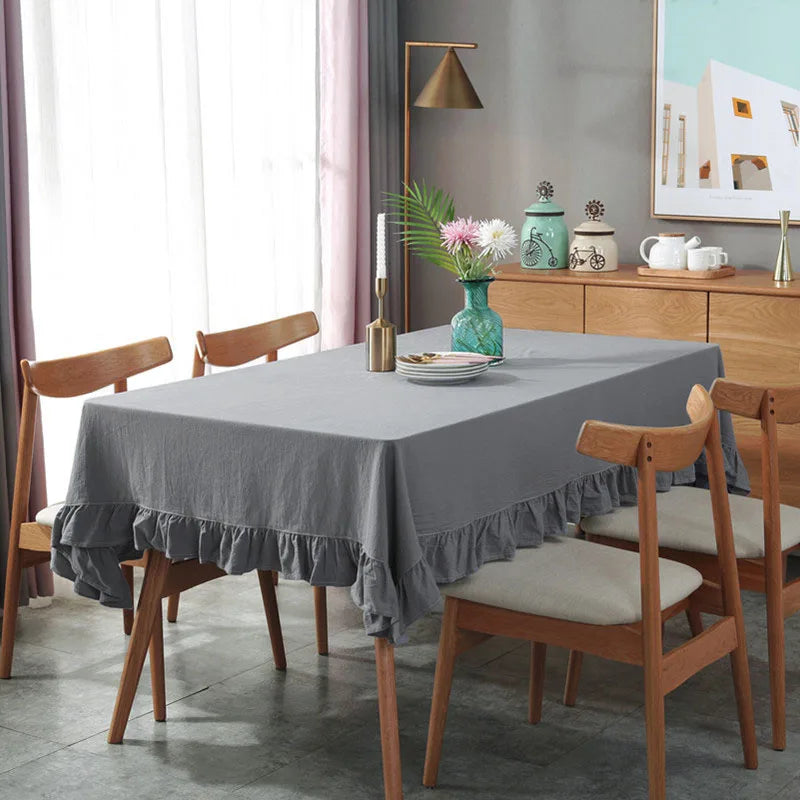 100% Cotton Table Cloth Washable Tablecloth for Wedding Party Dining Banquet Decoration Luxuriou Table Cover Flounce Stitching