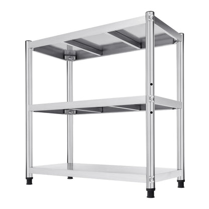 3-Tier Stainless Steel Work Table 80*40*80cm Large-Capacity Kitchen Storage Rack for Kitchen Garage school, Height Adjustable