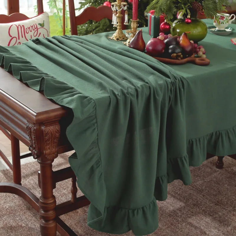 100% Cotton Table Cloth Washable Tablecloth for Wedding Party Dining Banquet Decoration Luxuriou Table Cover Flounce Stitching