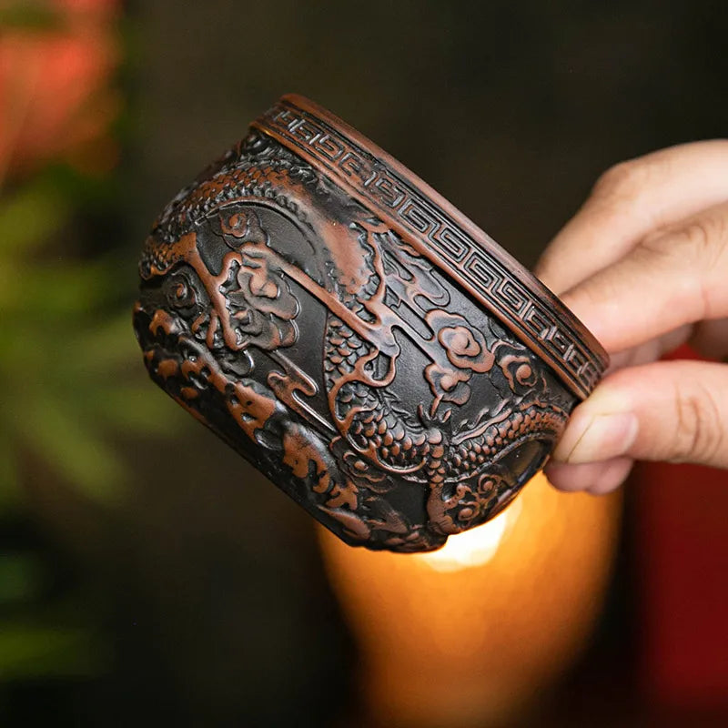 Dragon Master Cup Hand-embossed High-end Ceramic Tea Set Cups Purple Pottery Kung Fu Tea Cup Ceramics Teaware Cup for tea