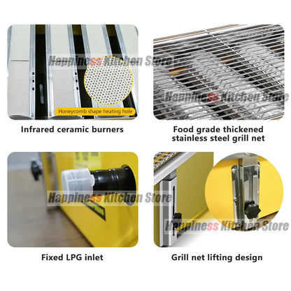 4 Burners BBQ Grill Garden LPG Gas Grill Gas Stoves Stainless Steel Burners With Covers Outdoors Camping Barbecue 549*250mm Net