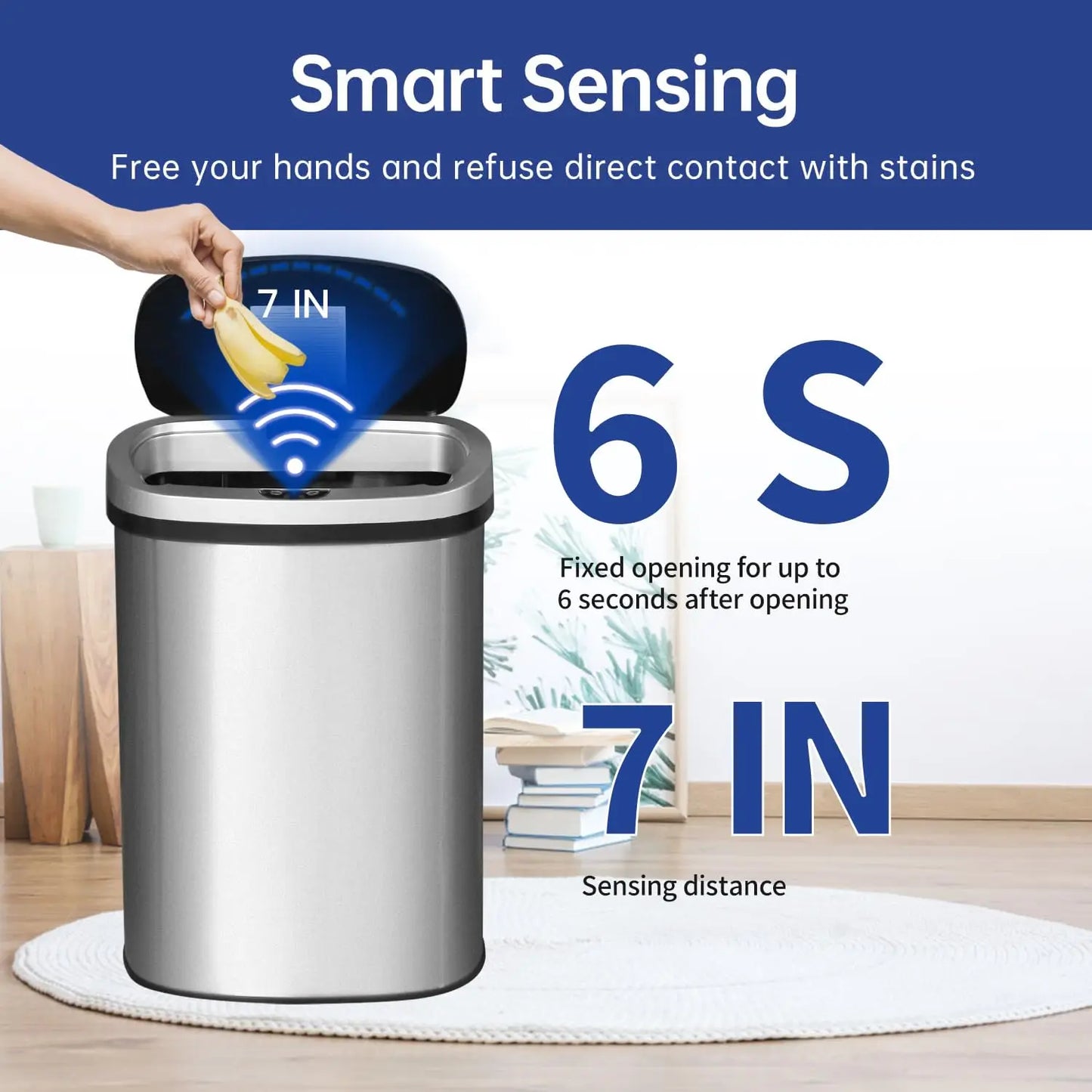 Automatic Touchless 13-Gallon Stainless Steel Trash Can with Odor Control, Modern Oval Design for Kitchen Bathroom Office
