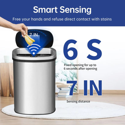 Automatic Touchless 13-Gallon Stainless Steel Trash Can with Odor Control, Modern Oval Design for Kitchen Bathroom Office