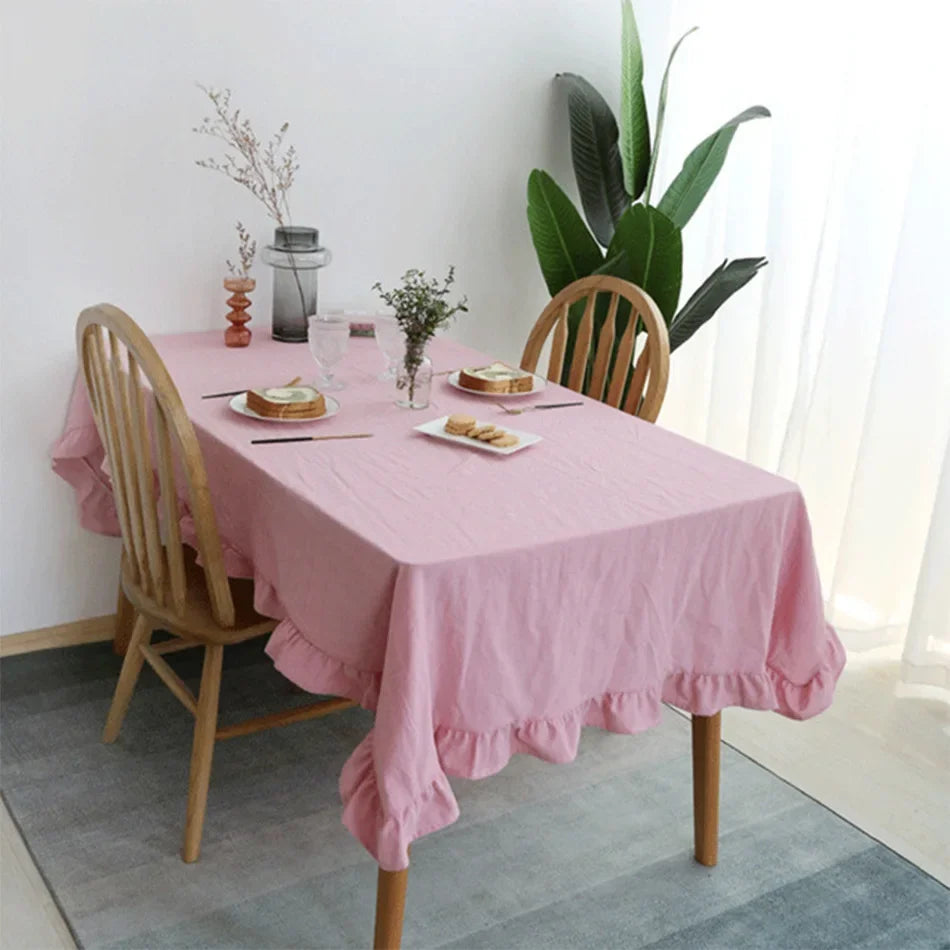 100% Cotton Table Cloth Washable Tablecloth for Wedding Party Dining Banquet Decoration Luxuriou Table Cover Flounce Stitching
