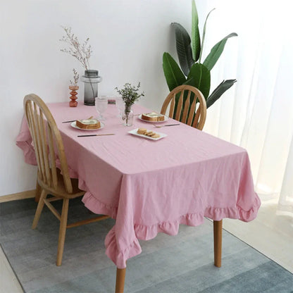 100% Cotton Table Cloth Washable Tablecloth for Wedding Party Dining Banquet Decoration Luxuriou Table Cover Flounce Stitching