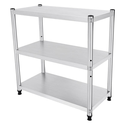 3-Tier Stainless Steel Work Table 80*40*80cm Large-Capacity Kitchen Storage Rack for Kitchen Garage school, Height Adjustable