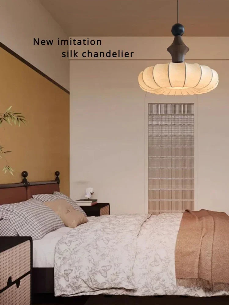Japanese Style Silk LED Pendant Lights Living Dining Room Kitchen Food Tables Bedroom Nordic Chandelier Home Decor Light Fixture