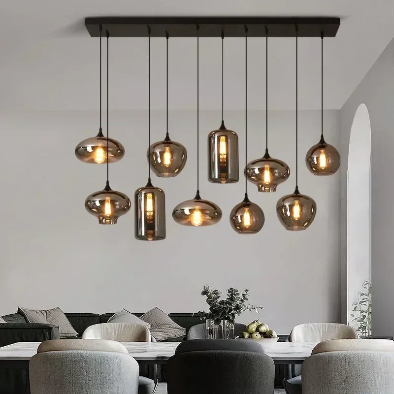 Modern Smoky gray Glass Chandeliers For Dining Tables Living Room Kitchen Office Coffee Hanging Lamp Nordic Home Pendan Light