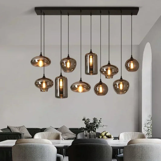 Modern Smoky gray Glass Chandeliers For Dining Tables Living Room Kitchen Office Coffee Hanging Lamp Nordic Home Pendan Light