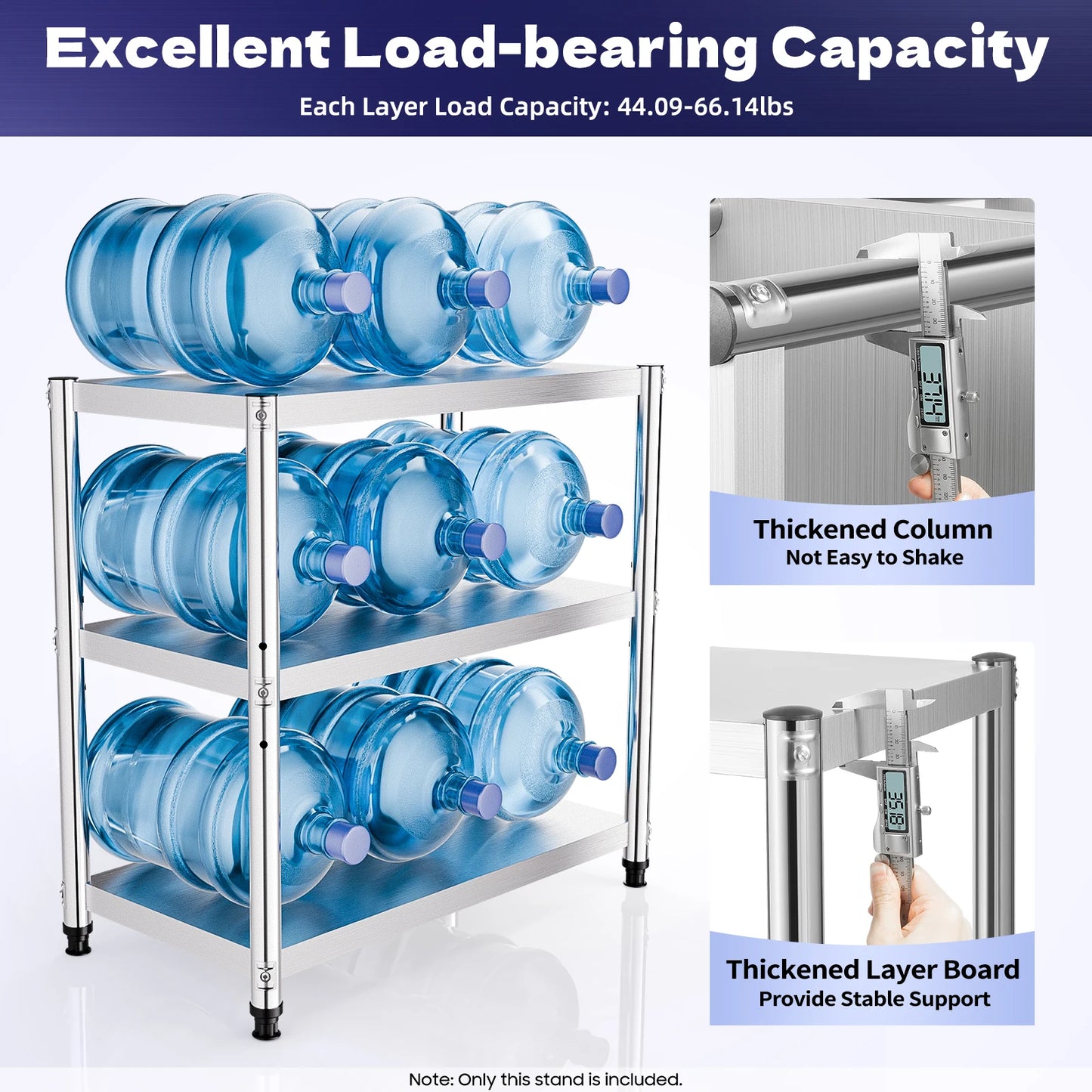 3-Tier Stainless Steel Work Table 80*40*80cm Large-Capacity Kitchen Storage Rack for Kitchen Garage school, Height Adjustable