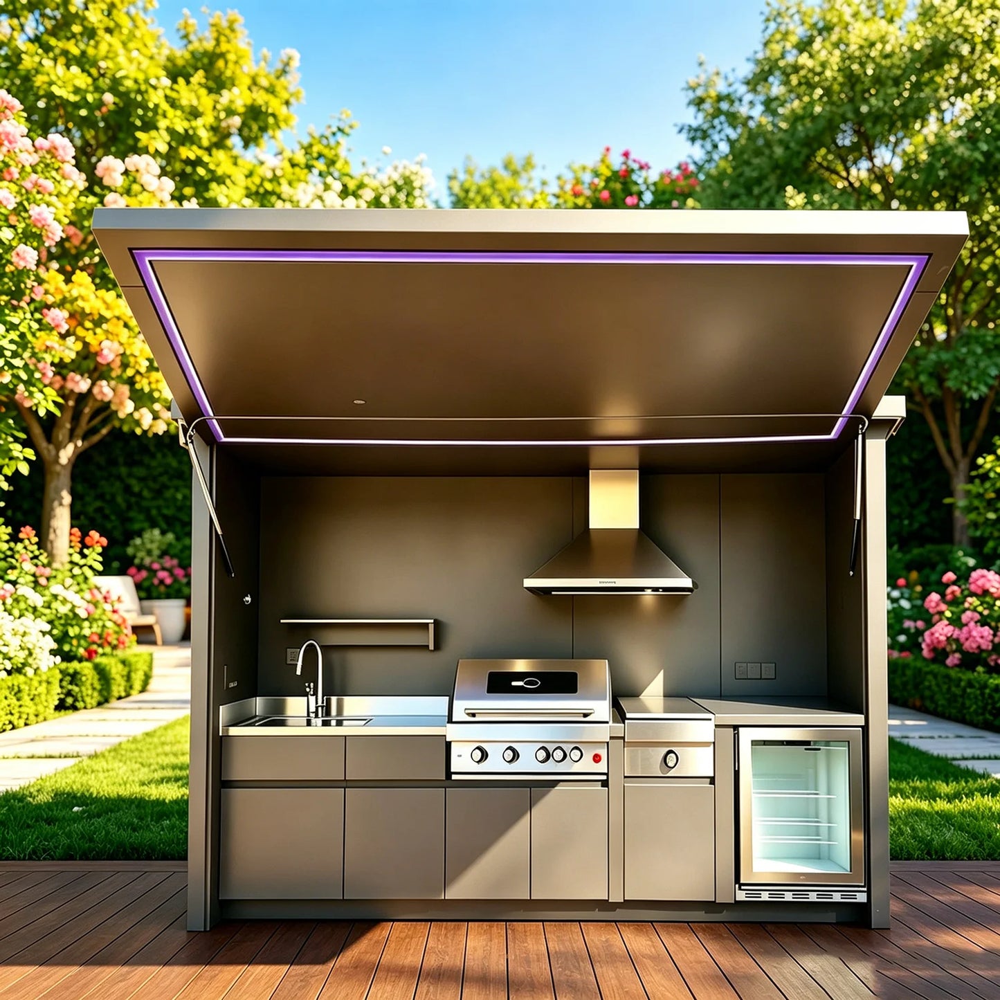 All-Weather Outdoor Kitchen Unit Complete with Full Cooking Equipment, Heavy Duty Garden Outdoor Kitchen Cabinet for Daily Use