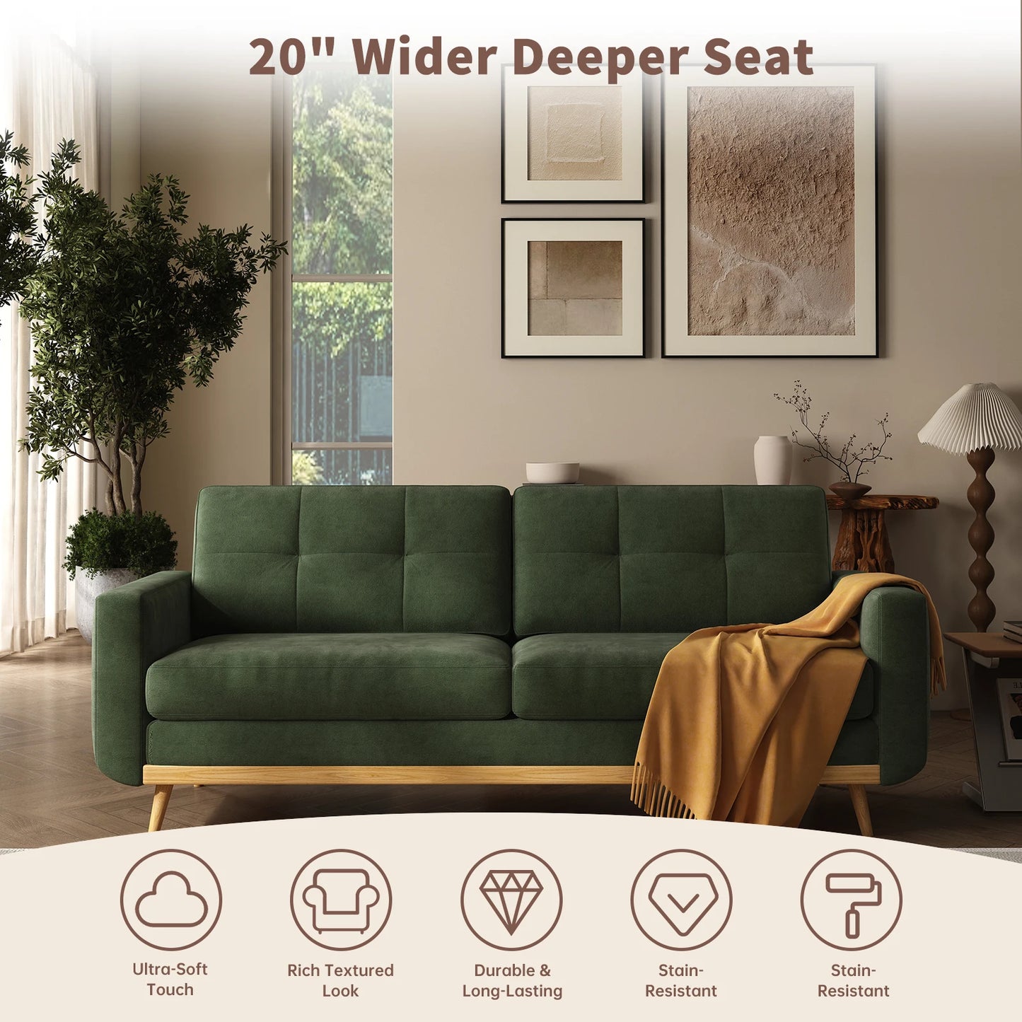 67.7-inch Mid-Century Modern Loveseat Sofa with Wooden Legs