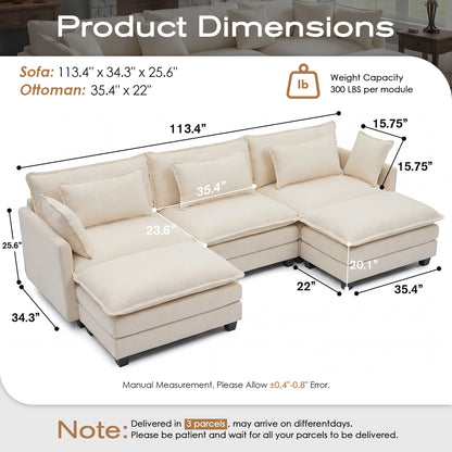 Redlife 113.4" Modular Sectional Sofa with Ottoman