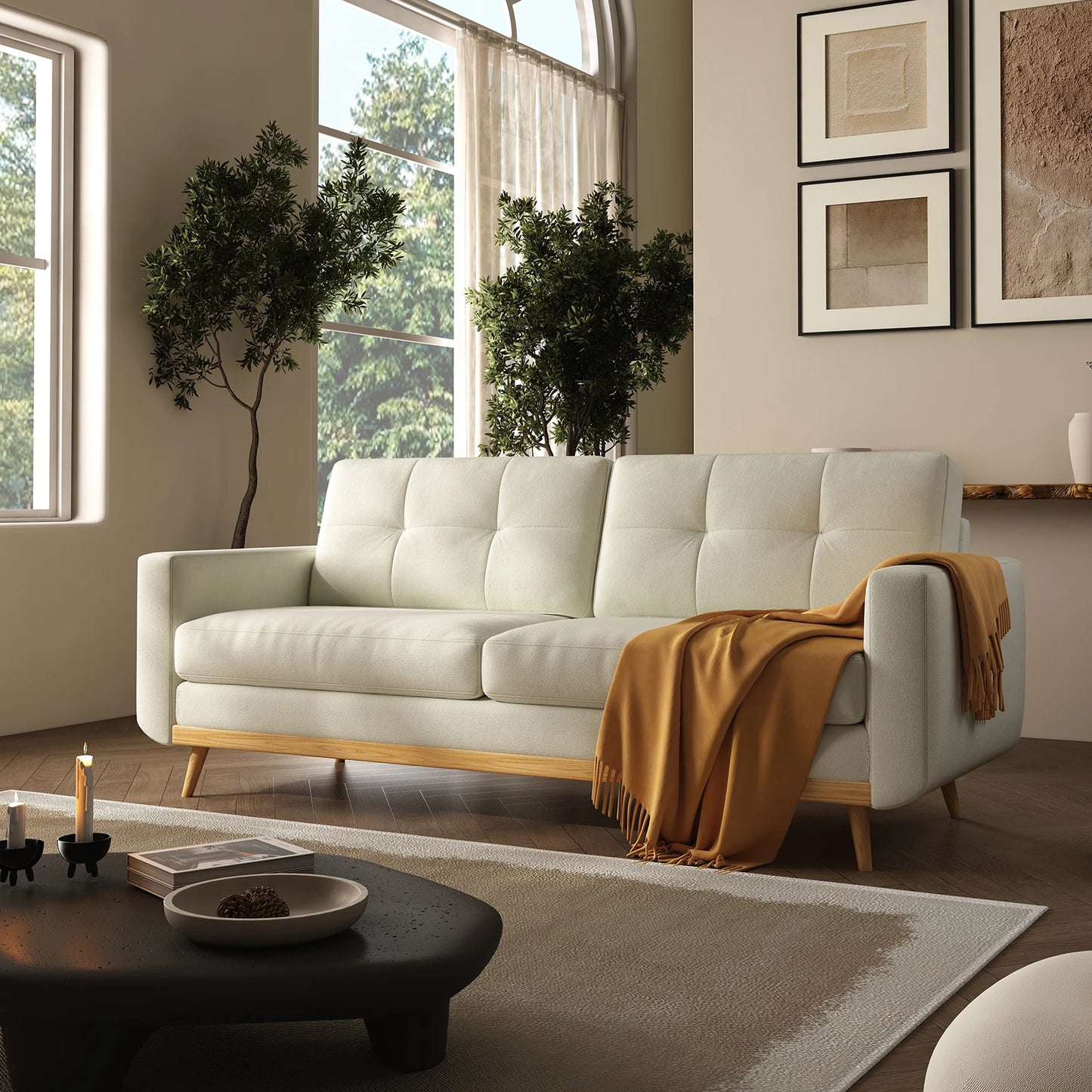67.7-inch Mid-Century Modern Loveseat Sofa with Wooden Legs