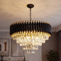 Modern Black & Gold Crystal Chandelier, Dimmable 5-Tier Round K9 Crystal Chandelier for Kitchen Island/Living Room/Bedroom