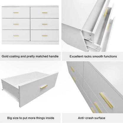 Modern White 6-Drawer Dresser for Bedroom