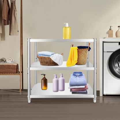 3-Tier Stainless Steel Work Table 80*40*80cm Large-Capacity Kitchen Storage Rack for Kitchen Garage school, Height Adjustable