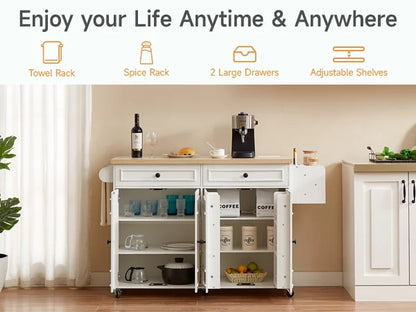 60" Mobile Kitchen Islands Rolling Trolleys Kitchen Island Table