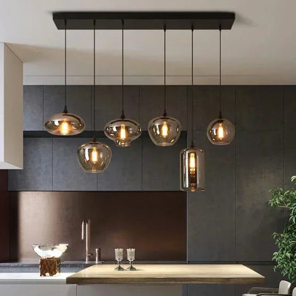Modern Smoky gray Glass Chandeliers For Dining Tables Living Room Kitchen Office Coffee Hanging Lamp Nordic Home Pendan Light