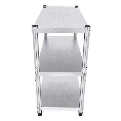 3-Tier Stainless Steel Work Table 80*40*80cm Large-Capacity Kitchen Storage Rack for Kitchen Garage school, Height Adjustable