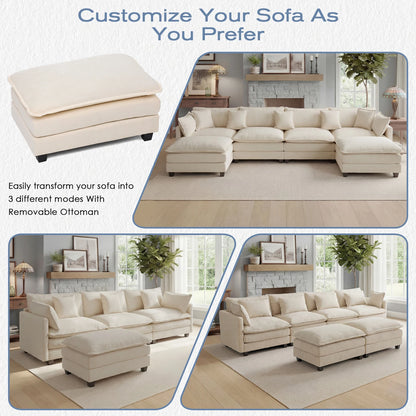 Redlife 113.4" Modular Sectional Sofa with Ottoman