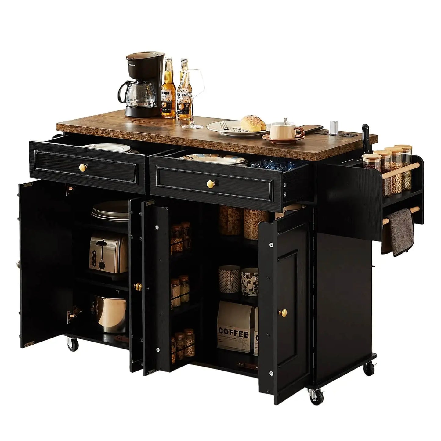 60" Mobile Kitchen Islands Rolling Trolleys Kitchen Island Table