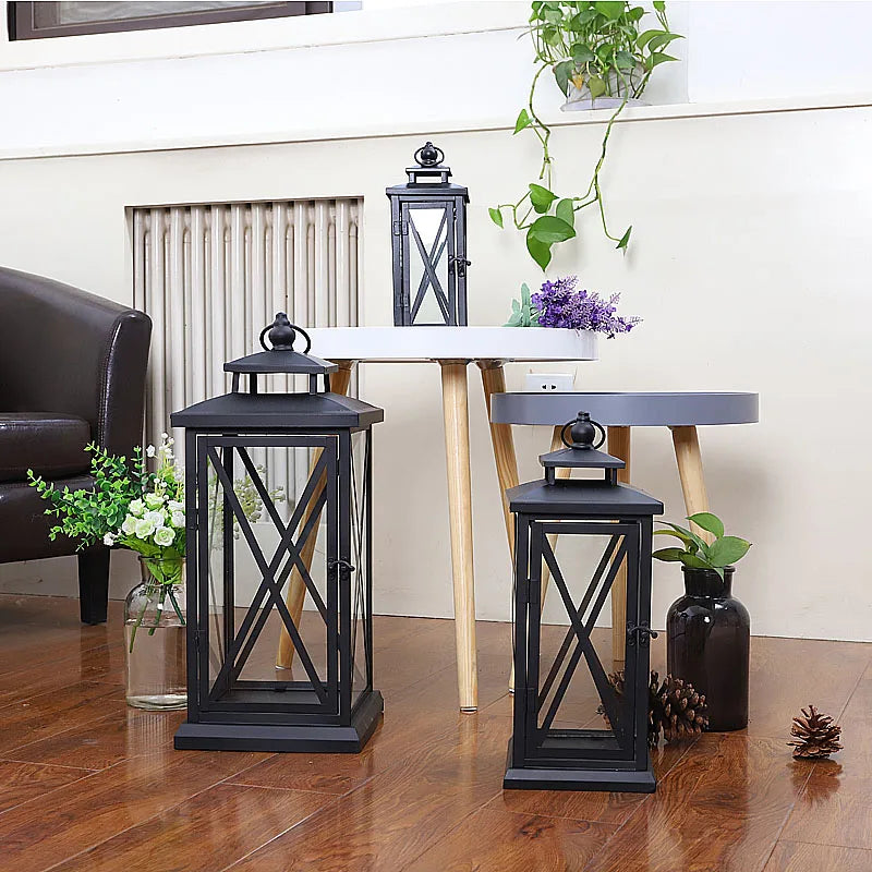 Windproof Lantern Glass Candle Holders Metal Large Black Wedding Modern Design Moroccan Candlestick Decoracion Hogar Home Decor