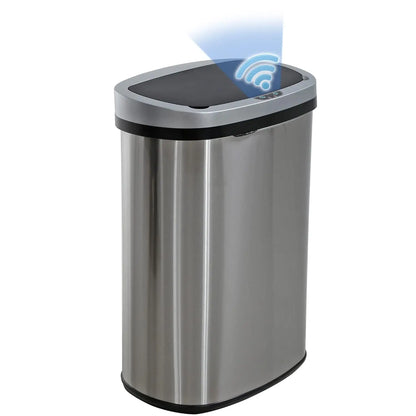 Automatic Touchless 13-Gallon Stainless Steel Trash Can with Odor Control, Modern Oval Design for Kitchen Bathroom Office