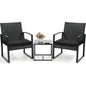 3 Piece Wicker Patio Bistro Set with Coffee Table Rattan Conversation Furniture for Balcony Garden Poolside Porch Yard Black