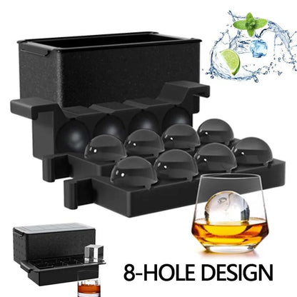 1PCS Black Ice Ball Maker 2 Inch Crystal Ice Cube Maker Mold 8 Hole Design Ice Cube Mold for Cocktail Whiskey Ideal Gift for Men