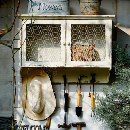 Handmade American Country Wooden Antique Wall Cabinet Chinese Fir Kitchen Wall Cupboard for Coffee Shop Garden Decoration