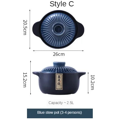 Ceramic Casserole Japanese Round Green Blue 2.5-6L Multiple Size Cooking Pot Cookware Household Kitchen Supplies Saucepan