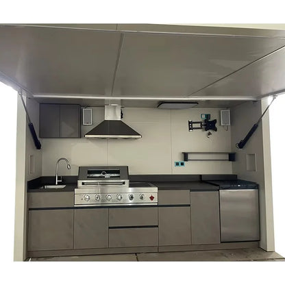 Custom Modern Outdoor Kitchen for Furniture Pool House with Stainless Steel Kitchen Cabinet for Gas BBQ Grill with Shed
