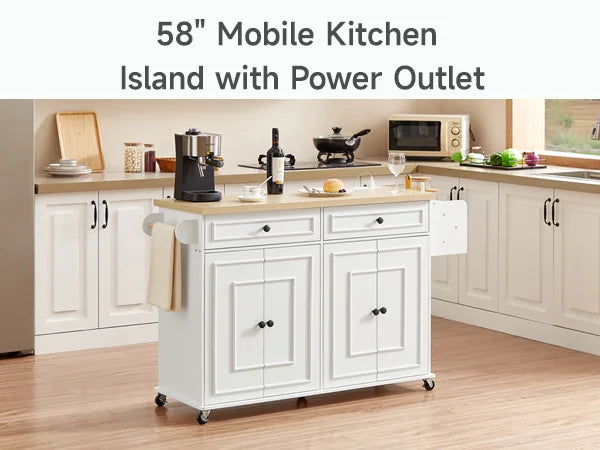 60" Mobile Kitchen Islands Rolling Trolleys Kitchen Island Table