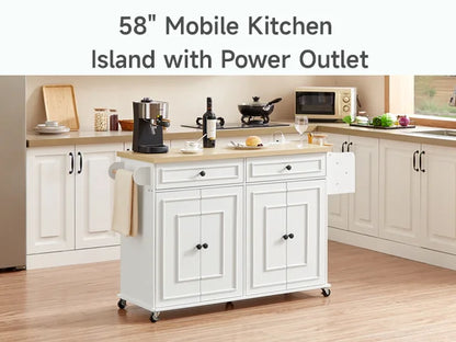 60" Mobile Kitchen Islands Rolling Trolleys Kitchen Island Table