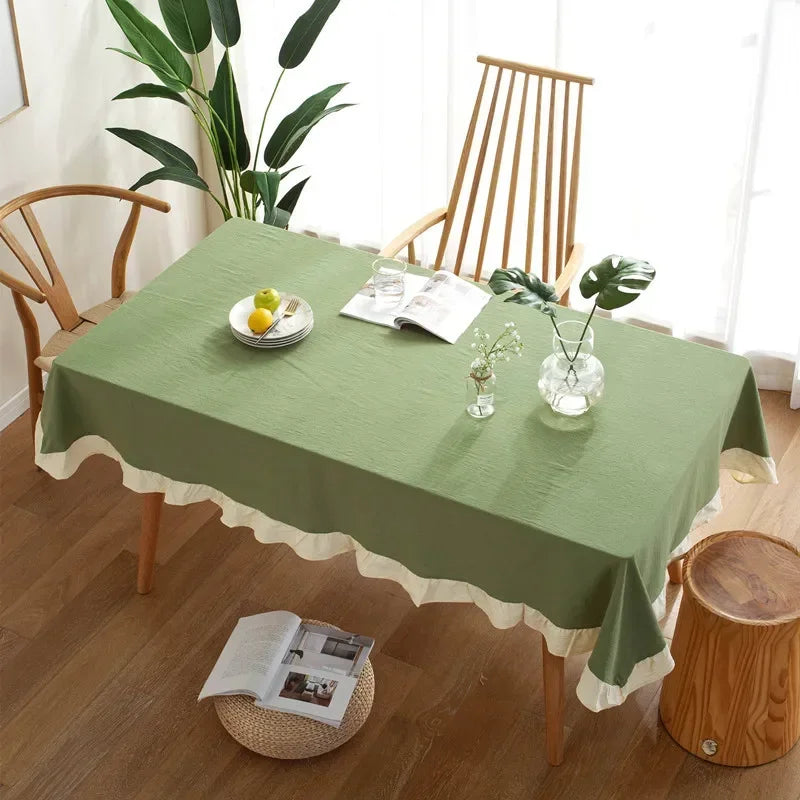 100% Cotton Table Cloth Washable Tablecloth for Wedding Party Dining Banquet Decoration Luxuriou Table Cover Flounce Stitching