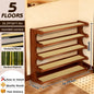 A five-layer practical heavy-duty bamboo shoe rack and storage shelf. Available in three colors.